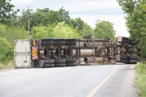 A truck on its side due to accident in Denton.